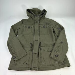 Levi's Women's Hooded Jacket Size Small Army Green Cotton Button Front Jacket